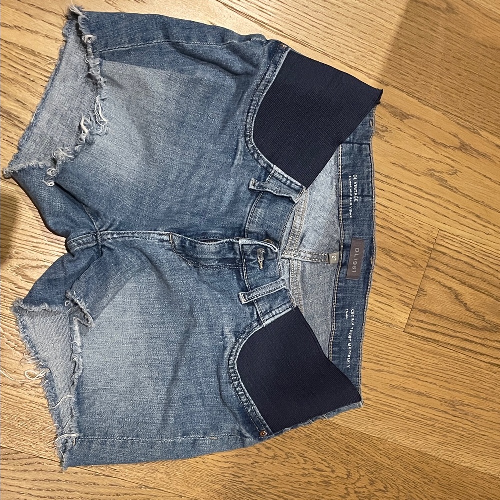 DL1961 Distressed Blue Denim Shorts